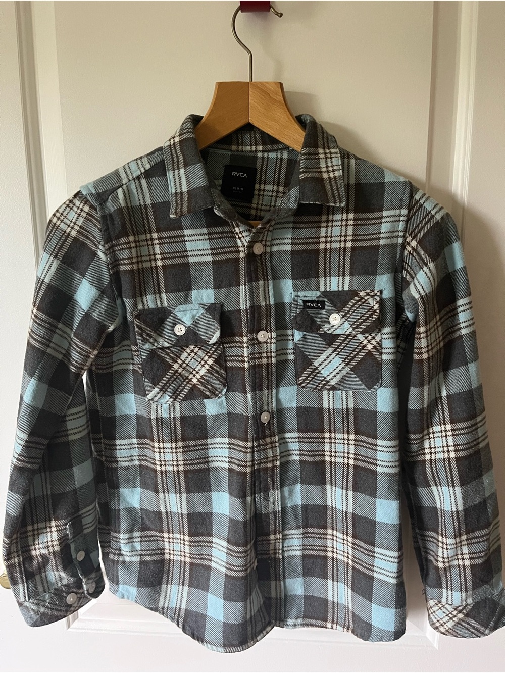 RVCA Youth Blue and Grey Plaid Flannel Shirt